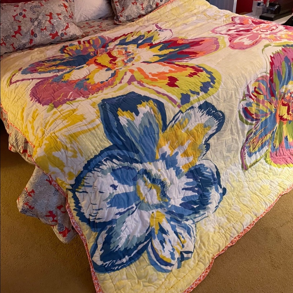 Anthropologie colorful queen size quilt & 2 shams